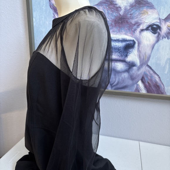 Maggy London Women's Size 6 Black Fishnet Mesh Long Sleeve Mid Length Dress - Picture 4 of 14